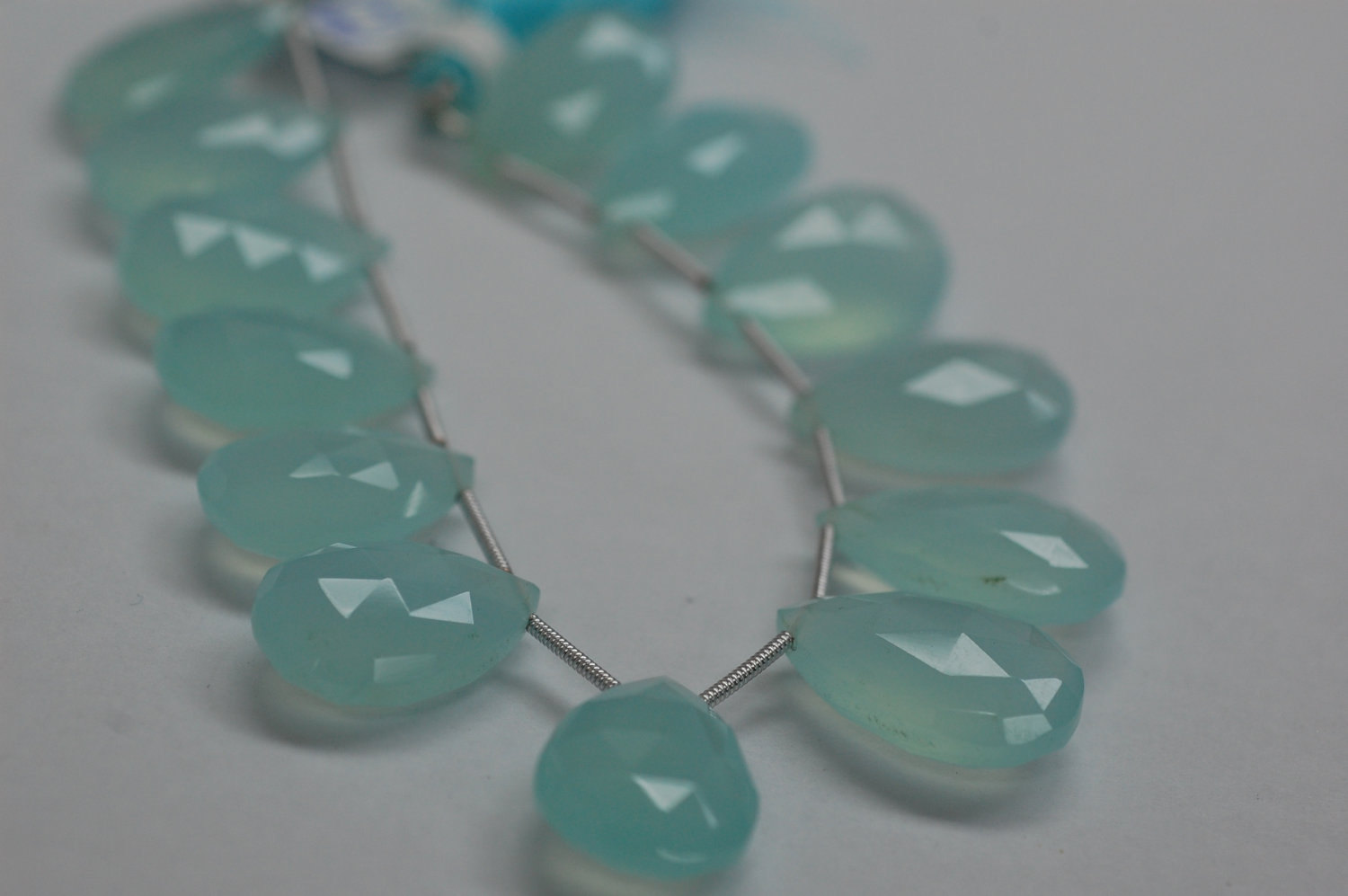 Aqua Chalcedony Pear Faceted Heated