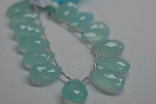 Aqua Chalcedony Pear Faceted Heated