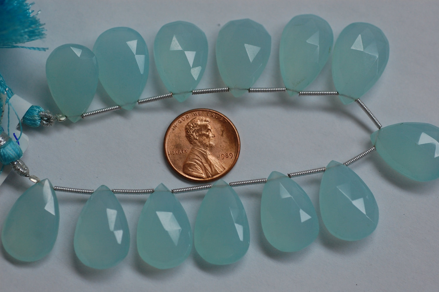 Aqua Chalcedony Pear Faceted Heated
