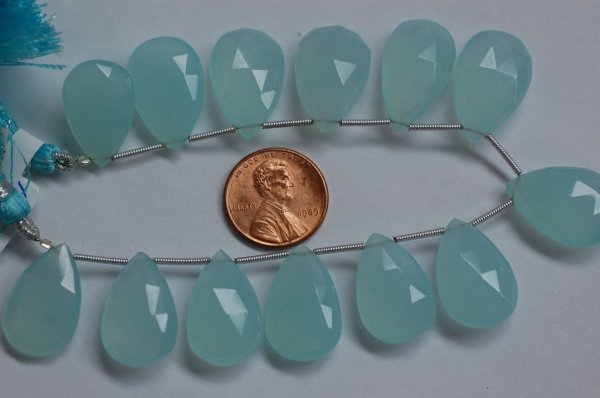 Aqua Chalcedony Pear Faceted Heated