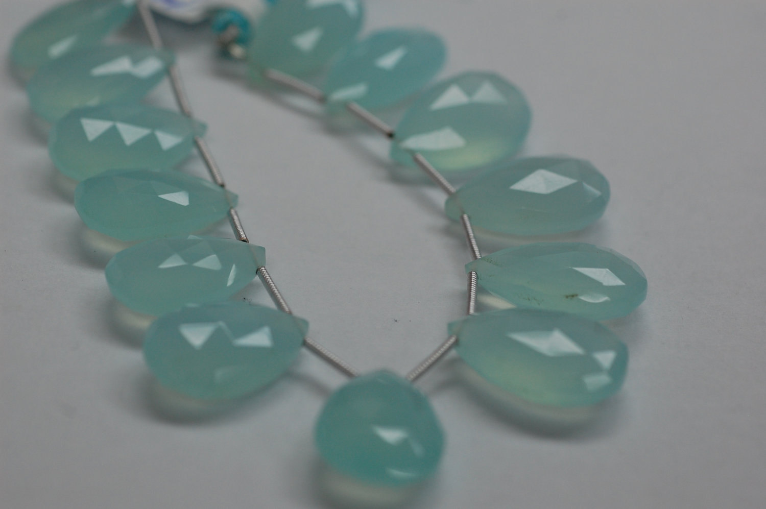 Aqua Chalcedony Pear Faceted Heated