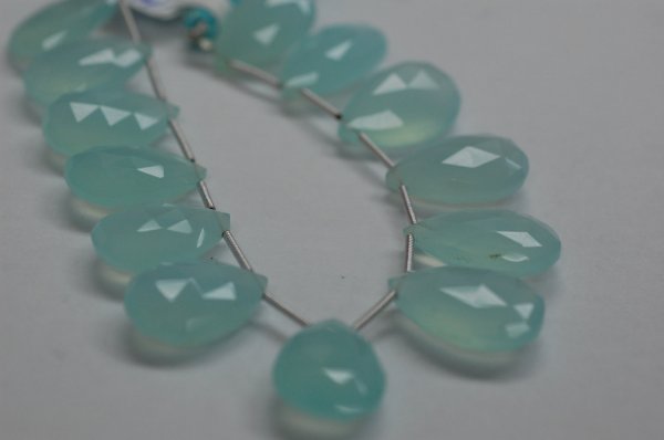 Aqua Chalcedony Pear Faceted Heated
