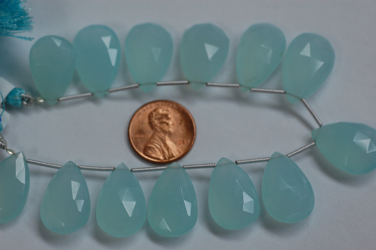 Aqua Chalcedony Pear Faceted Heated