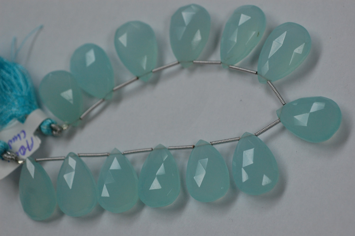 Aqua Chalcedony Pear Faceted Heated