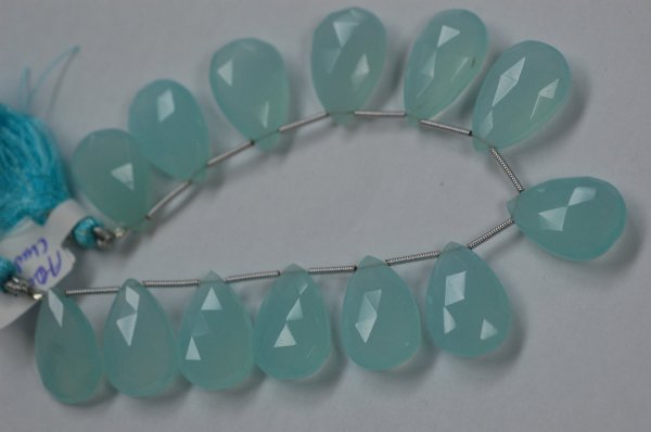 Aqua Chalcedony Pear Faceted Heated