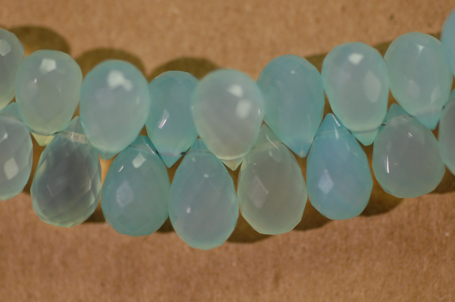 Aqua Chelcedony Drops Faceted Heated