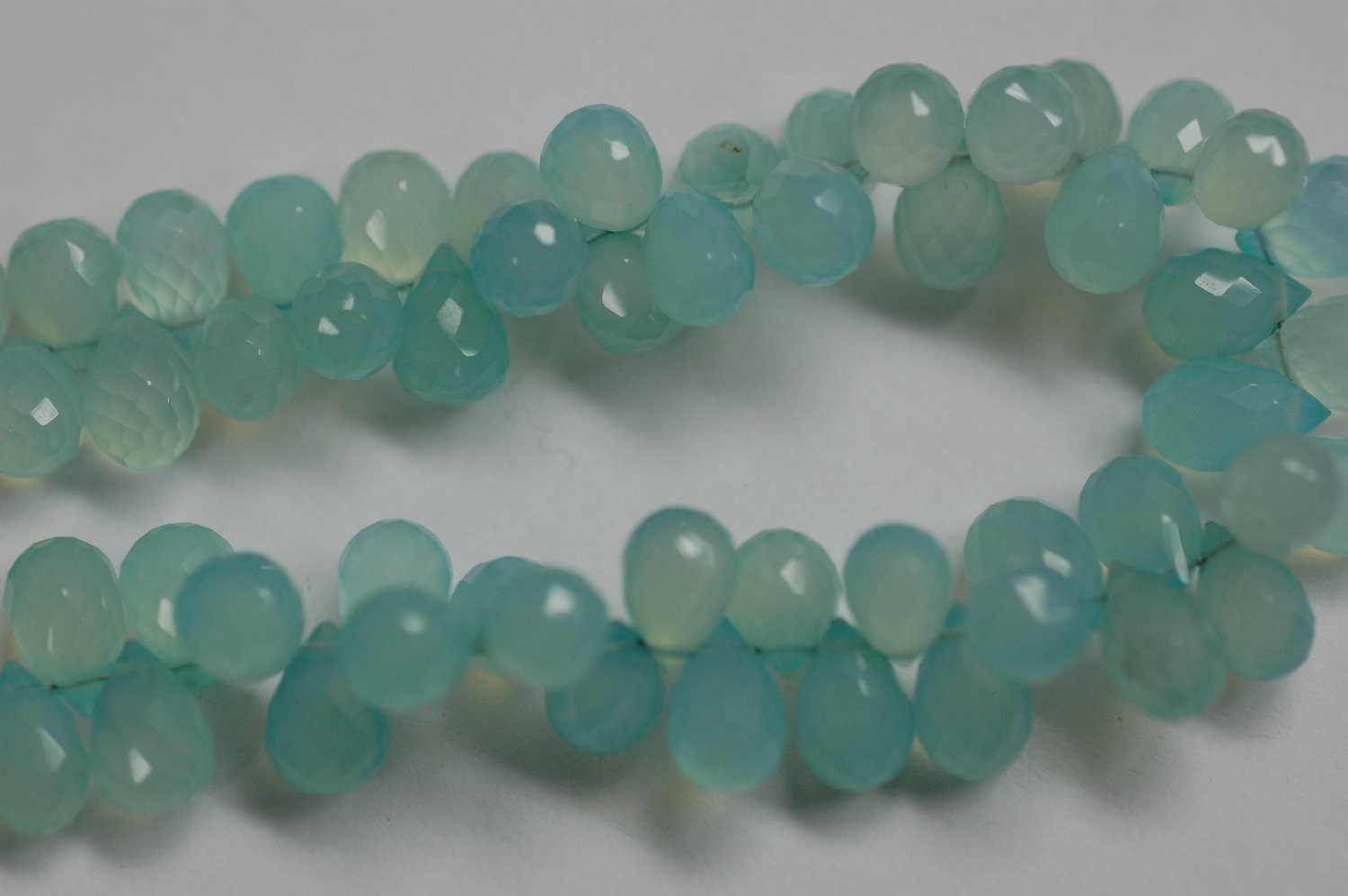 Aqua Chelcedony Drops Faceted Heated