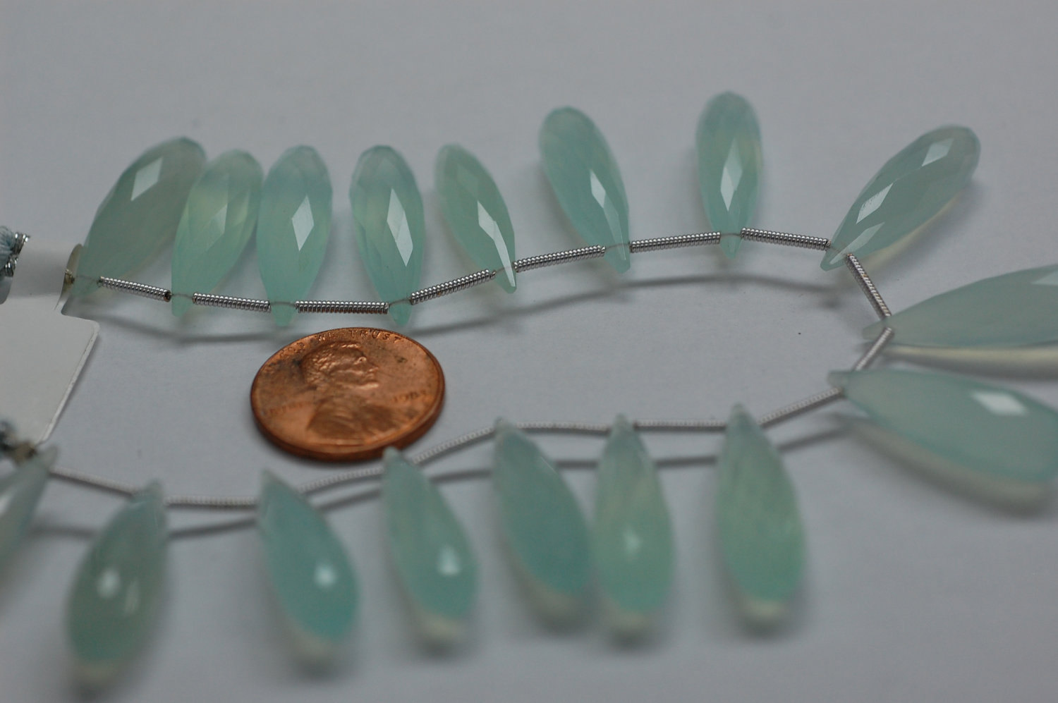 Aqua Chelcedony Long Drops Faceted Heated