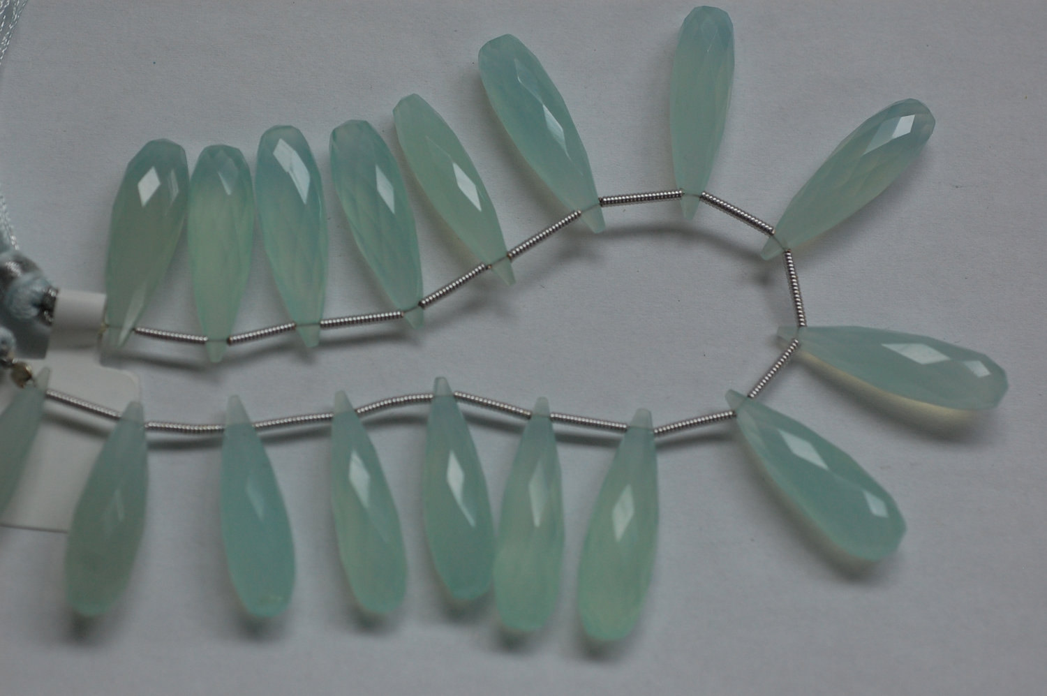 Aqua Chelcedony Long Drops Faceted Heated