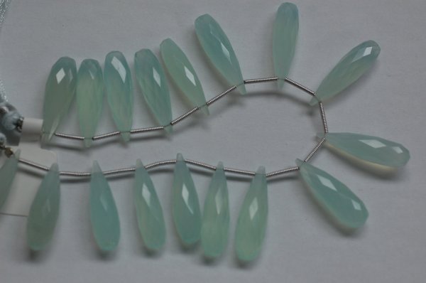 Aqua Chelcedony Long Drops Faceted Heated