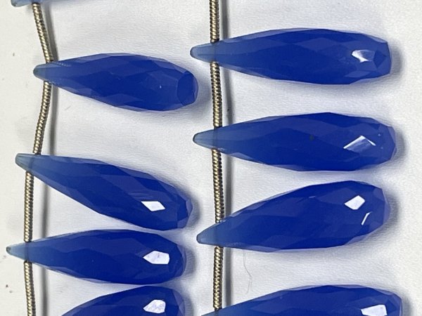 Blue Chalcedony Long Drops Faceted