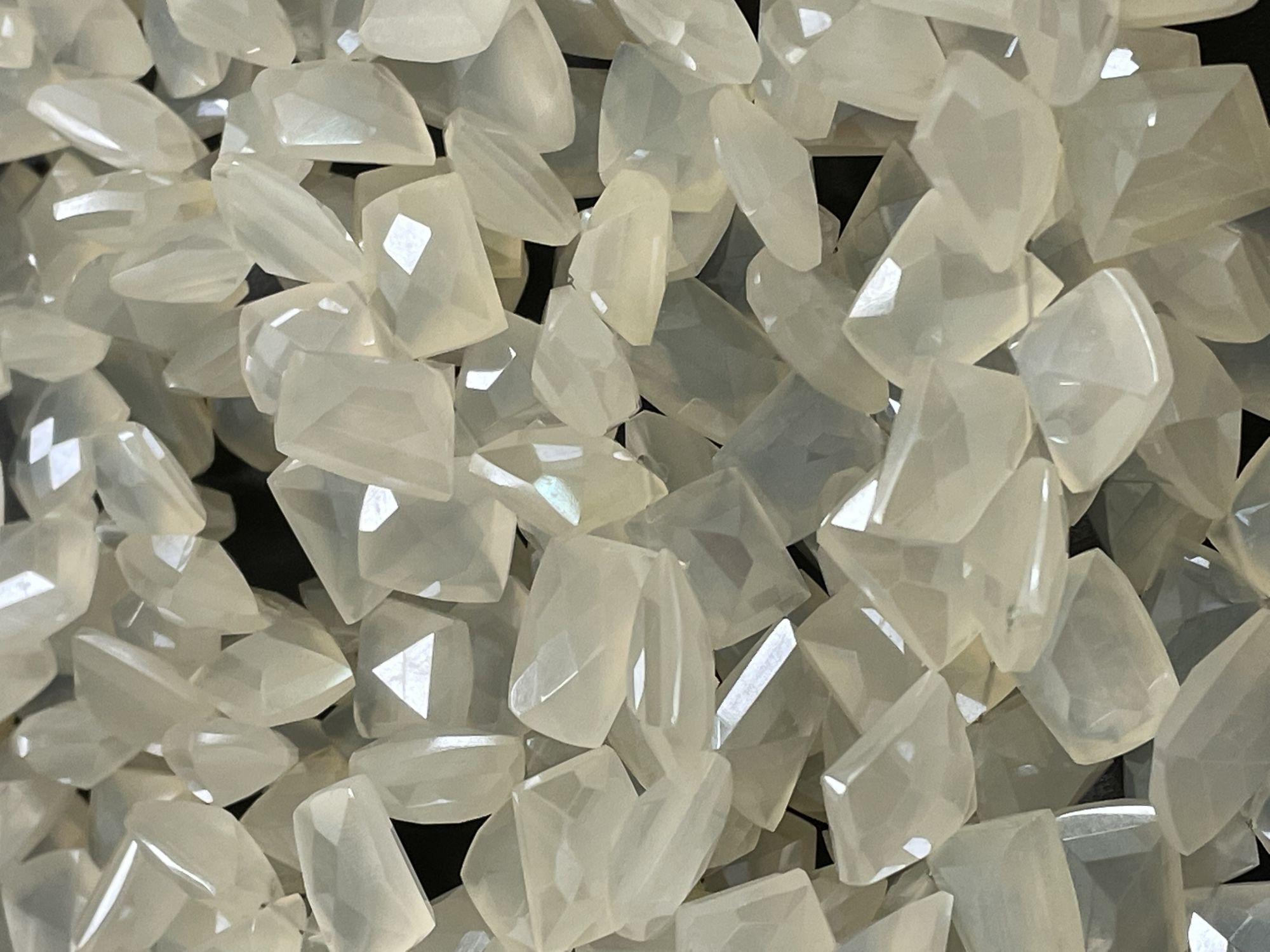 Coated Pearl White Chalcedony Funky Cut Faceted