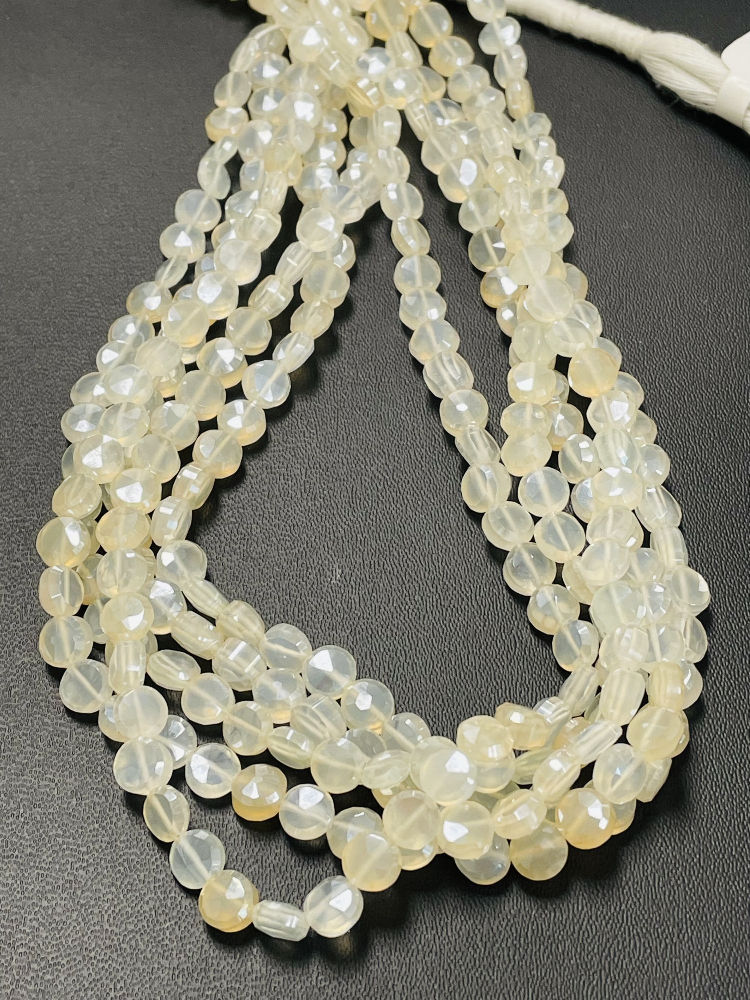 Pearl White Chalcedony Coin Faceted