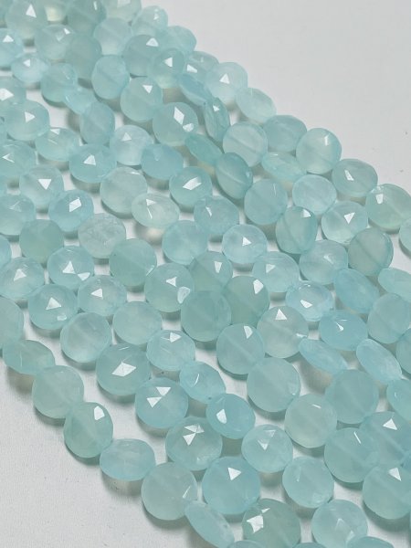 Aqua Chalcedony Coin Faceted
