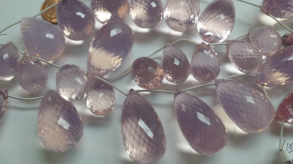 Beautiful Light Pink Hydro Quartz Checker Board Puffed Drops