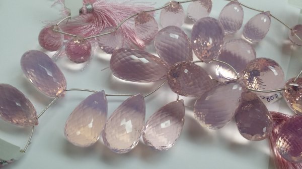 Beautiful Light Pink Hydro Quartz Checker Board Puffed Drops