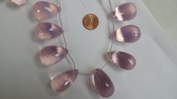 Beautiful Light Pink Hydro Quartz Checker Board Puffed Drops