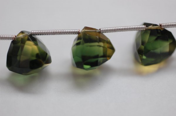 Bio Lemon Quartz Top Drilled  Trillion Checker Board Cut