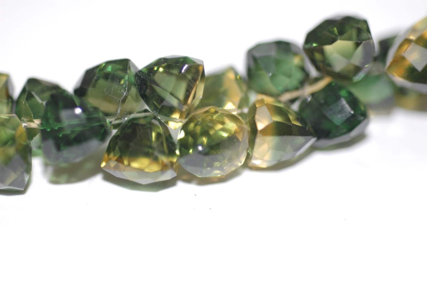 Bio Lemon Quartz Top Drilled Trillions Checker Board Cut