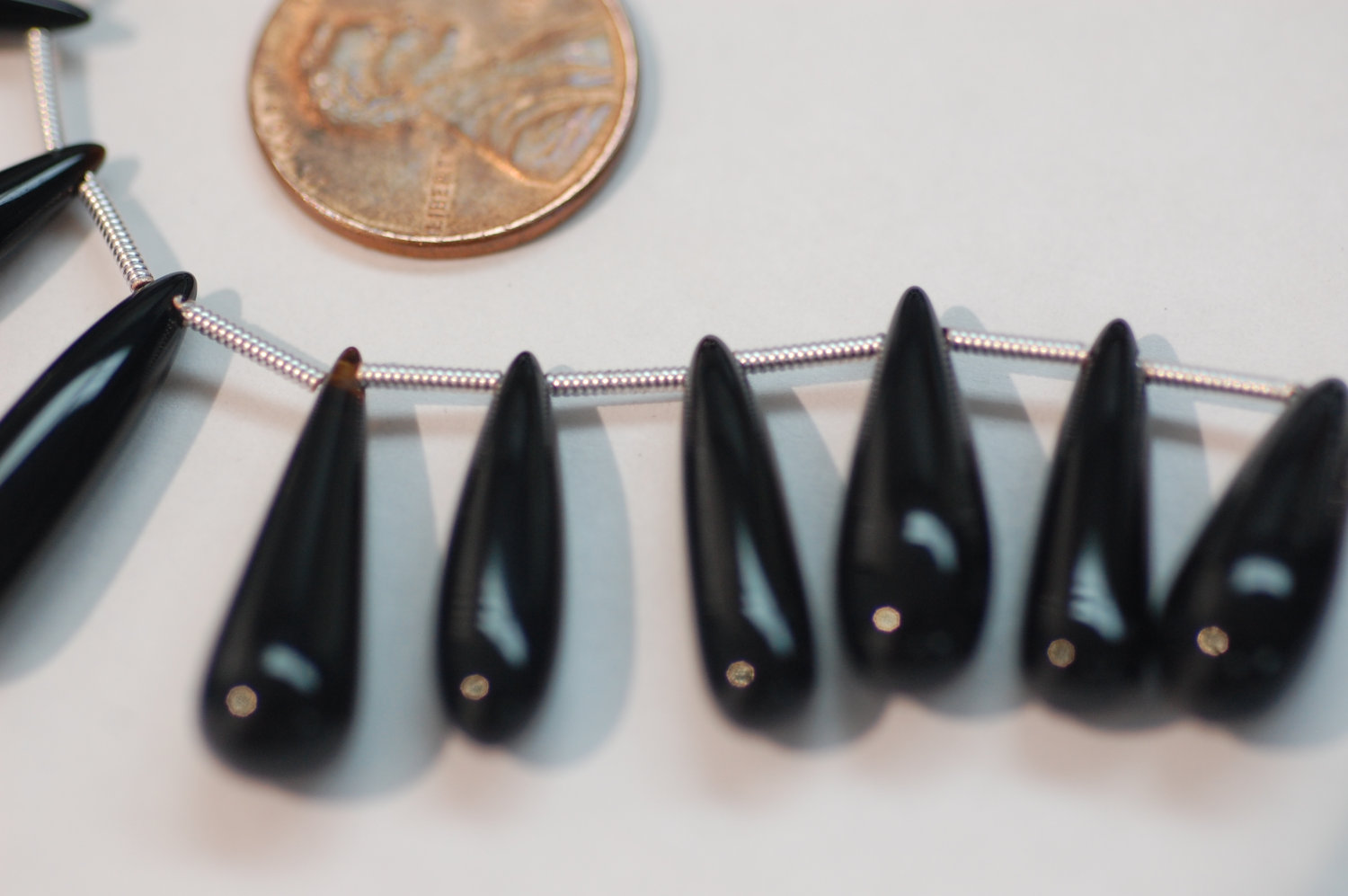 Black Chalcedony Long Drops Smooth