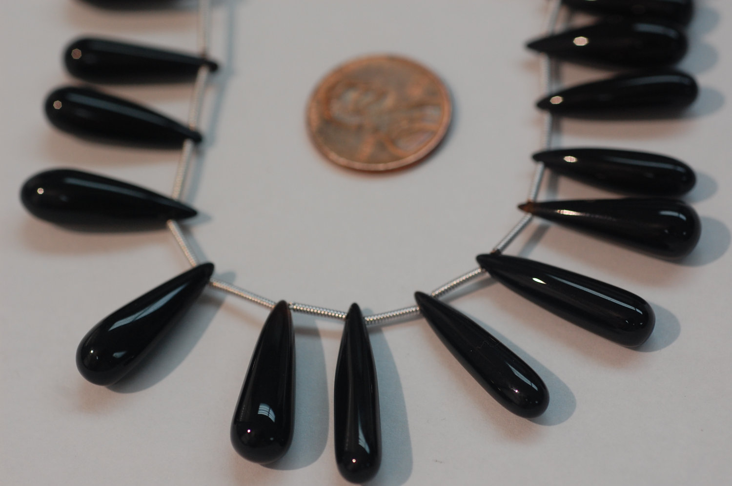Black Chalcedony Long Drops Smooth