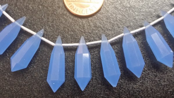 Blue Chalcedony Long Drop Concave Faceted