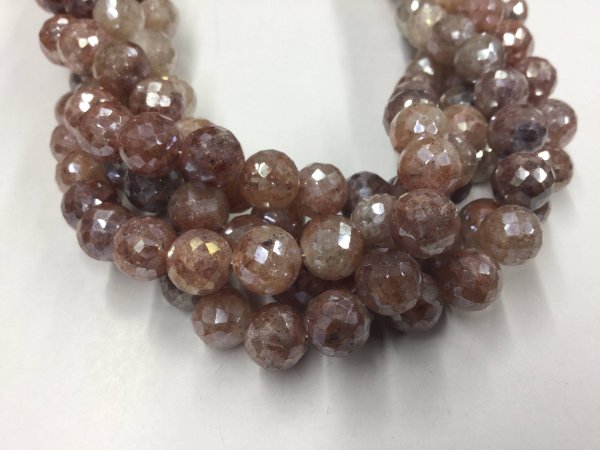 Brown-Cream Strawberry Quartz Rounds Faceted Coated