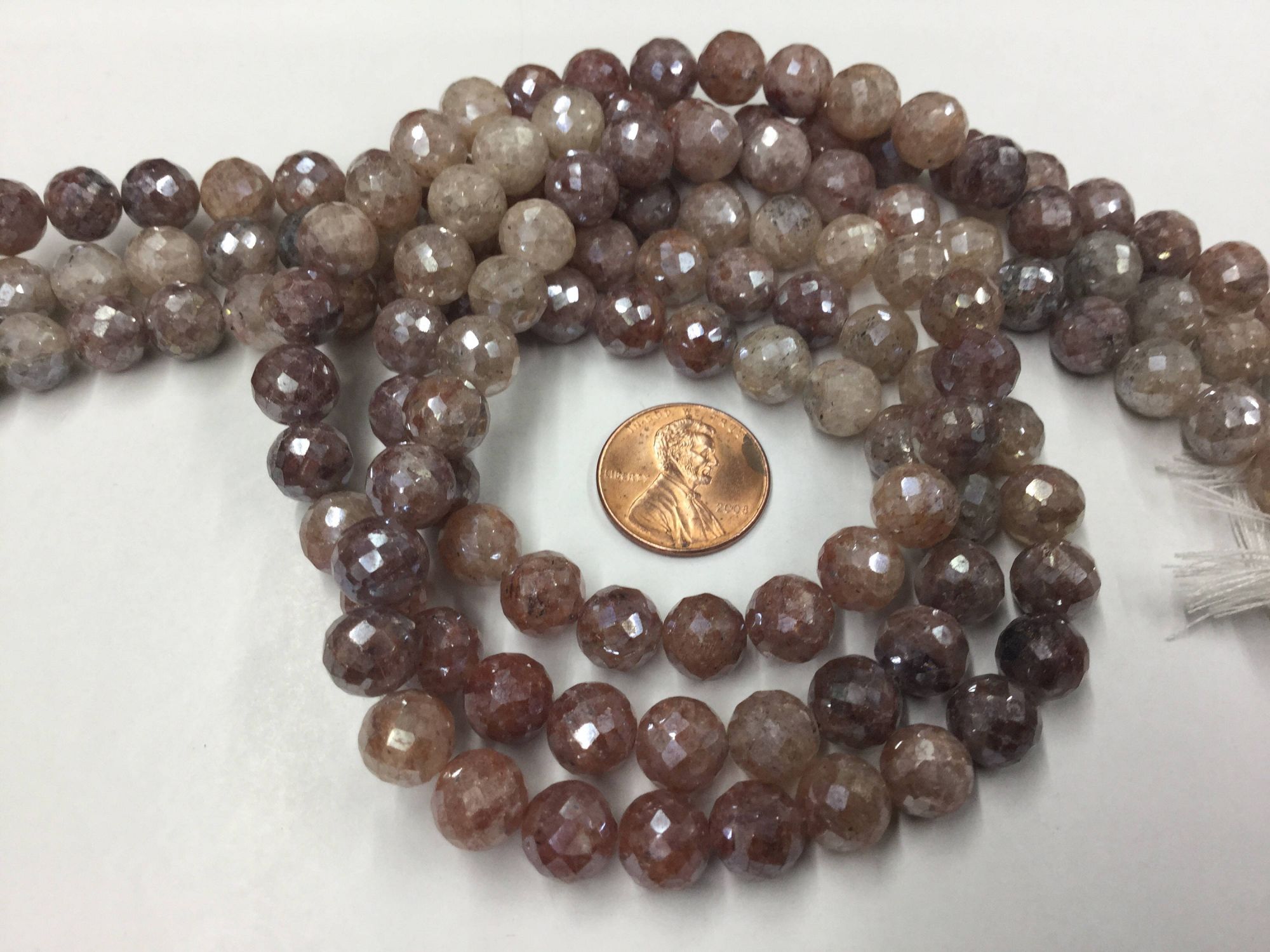 Brown-Cream Strawberry Quartz Rounds Faceted Coated