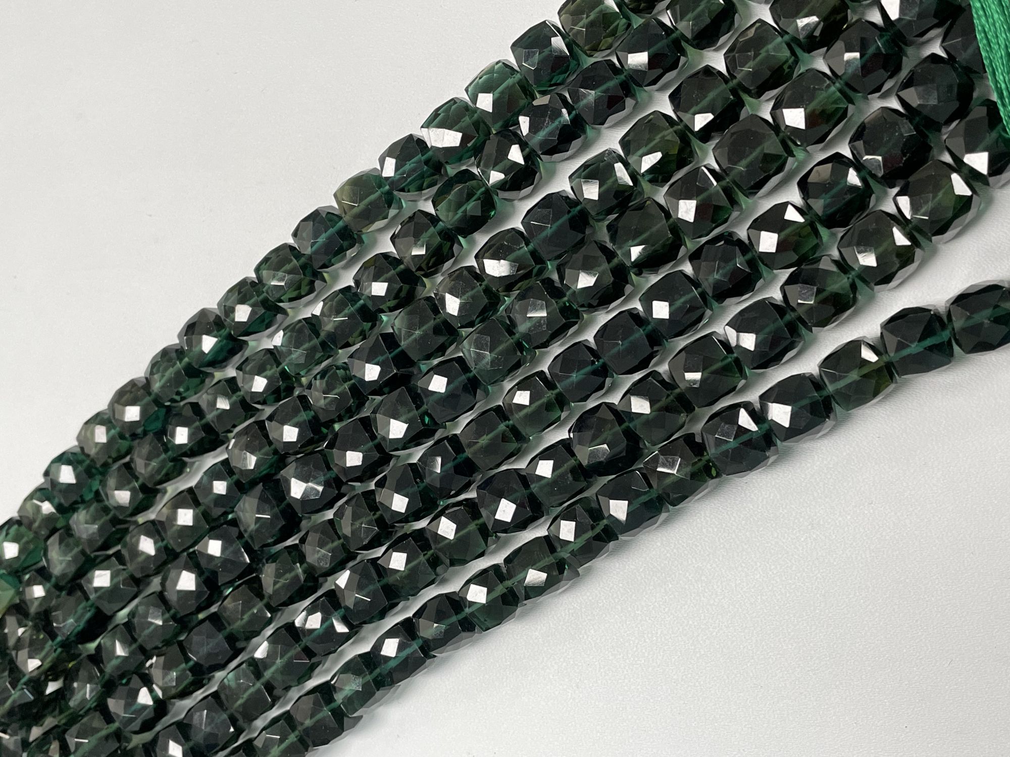 Dark Green Hydro Quartz Cubes Faceted