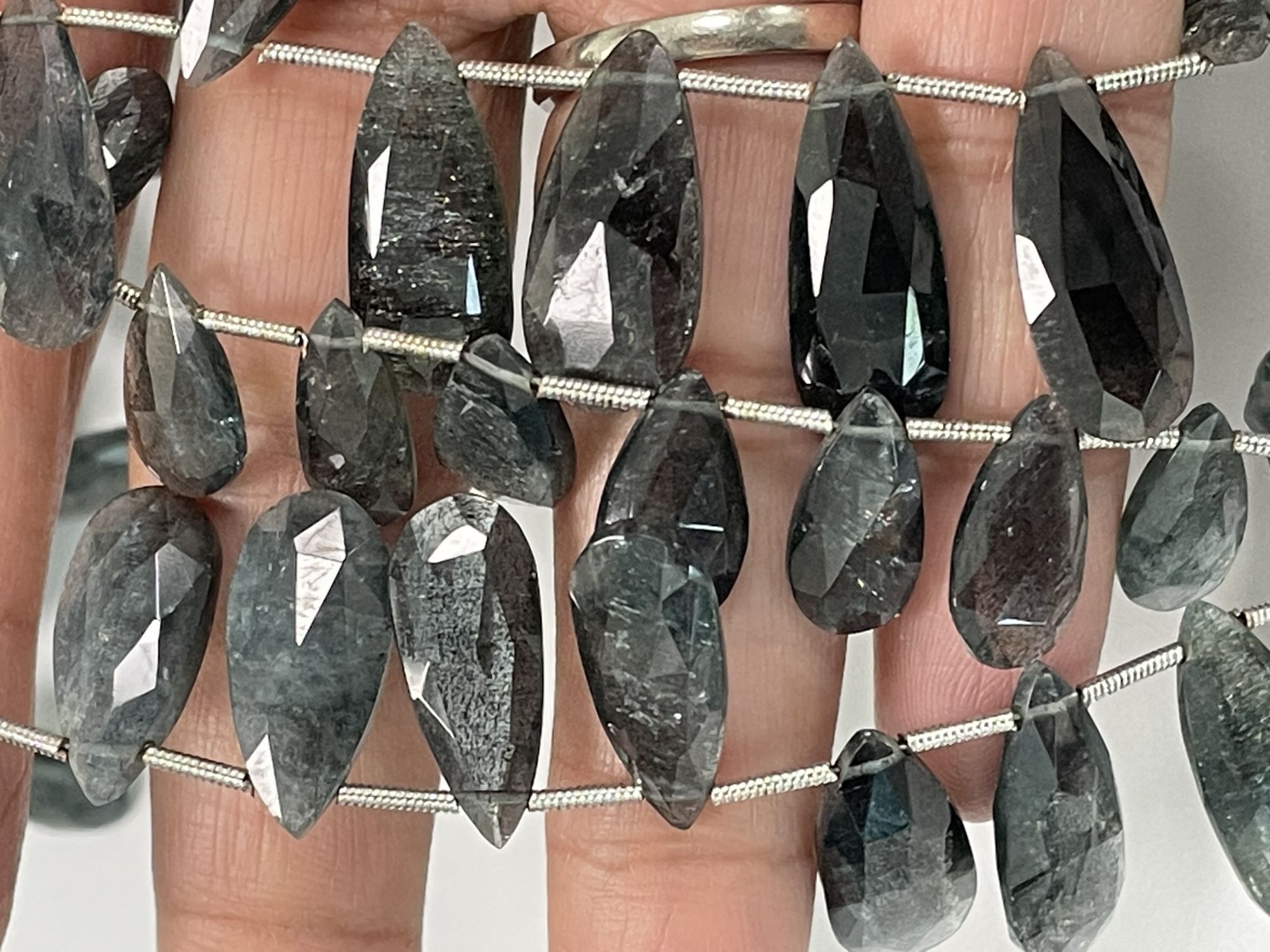 Moss Aquamarine Long Pear Faceted