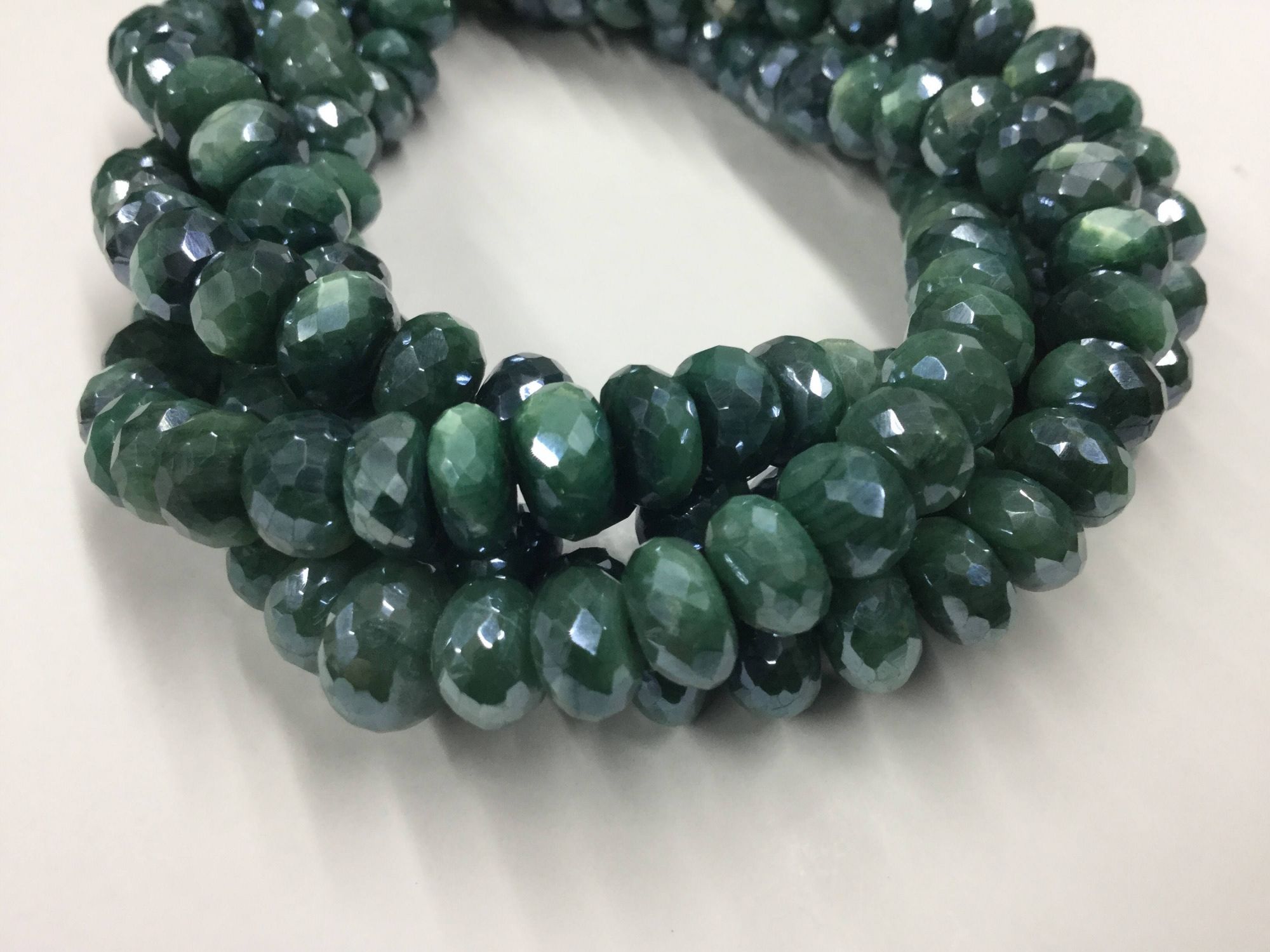 Caribbean Green Moonstone Rondelles Faceted