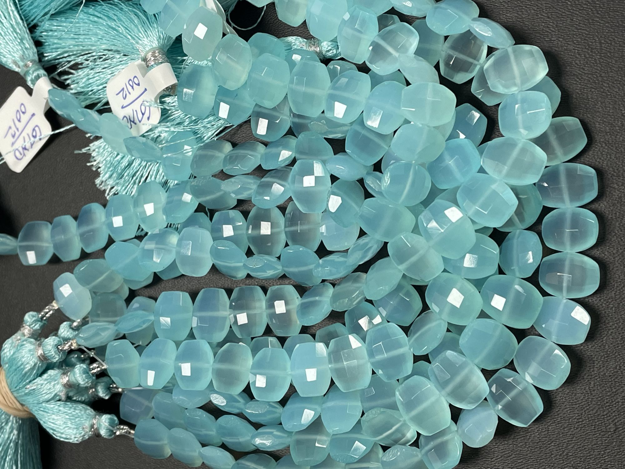 Aqua Chalcedony Flat Barrel Faceted