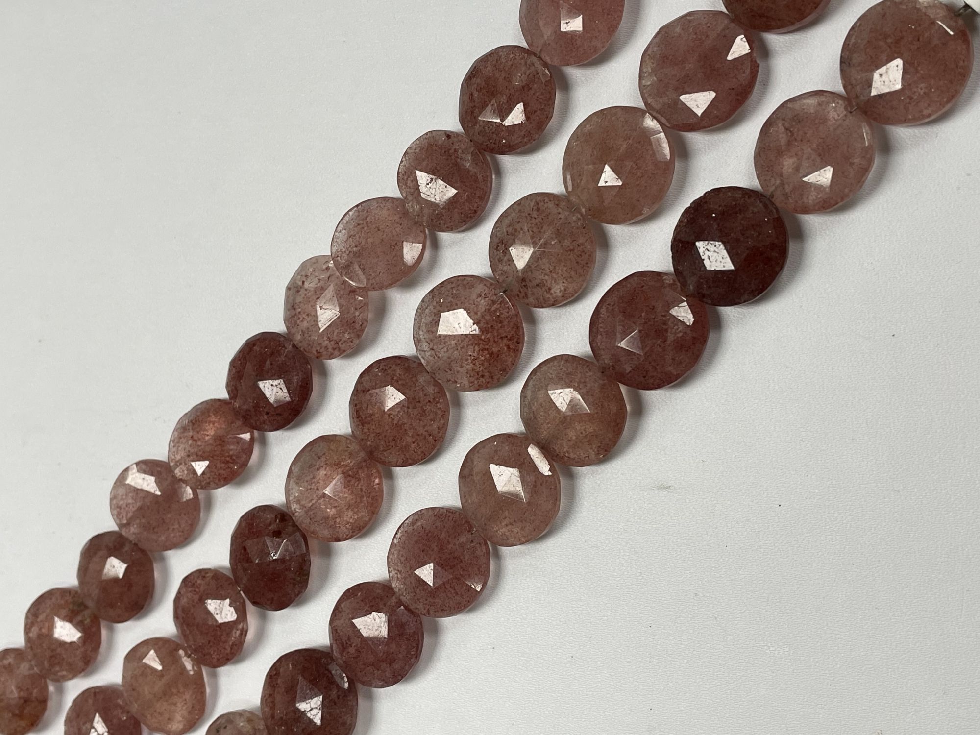 Pink Strawberry Quartz Coin Faceted