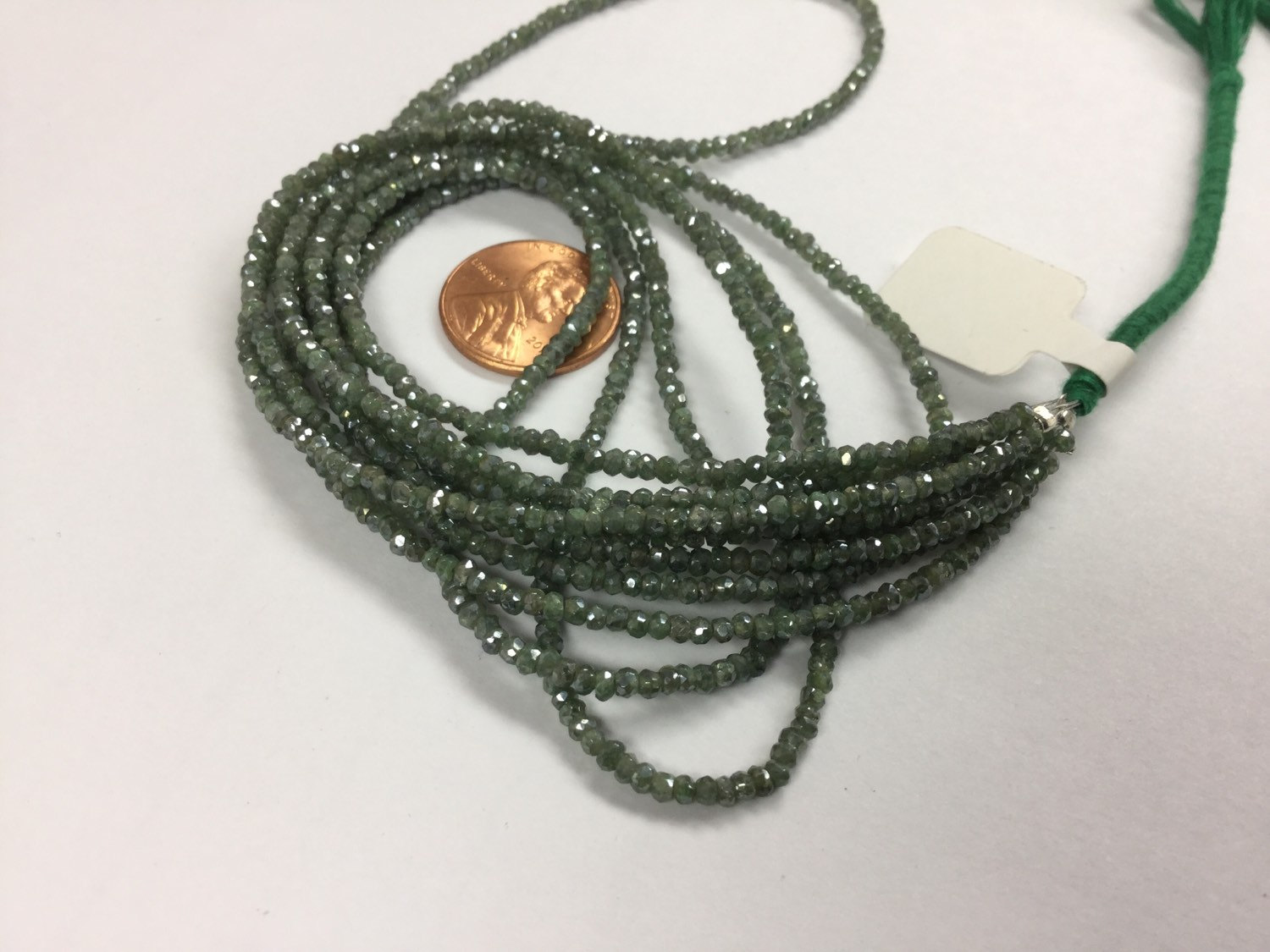 Coated Dark Green Silverite/Corundum Rondelles Faceted
