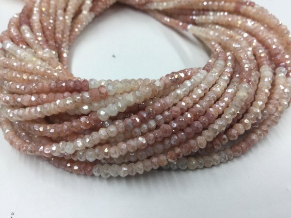 Coated Peach Moonstone Rondelles Faceted
