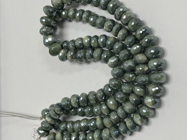 Green Coated Moonstone Rondelle Faceted