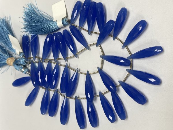 Blue Chalcedony Long Drops Faceted