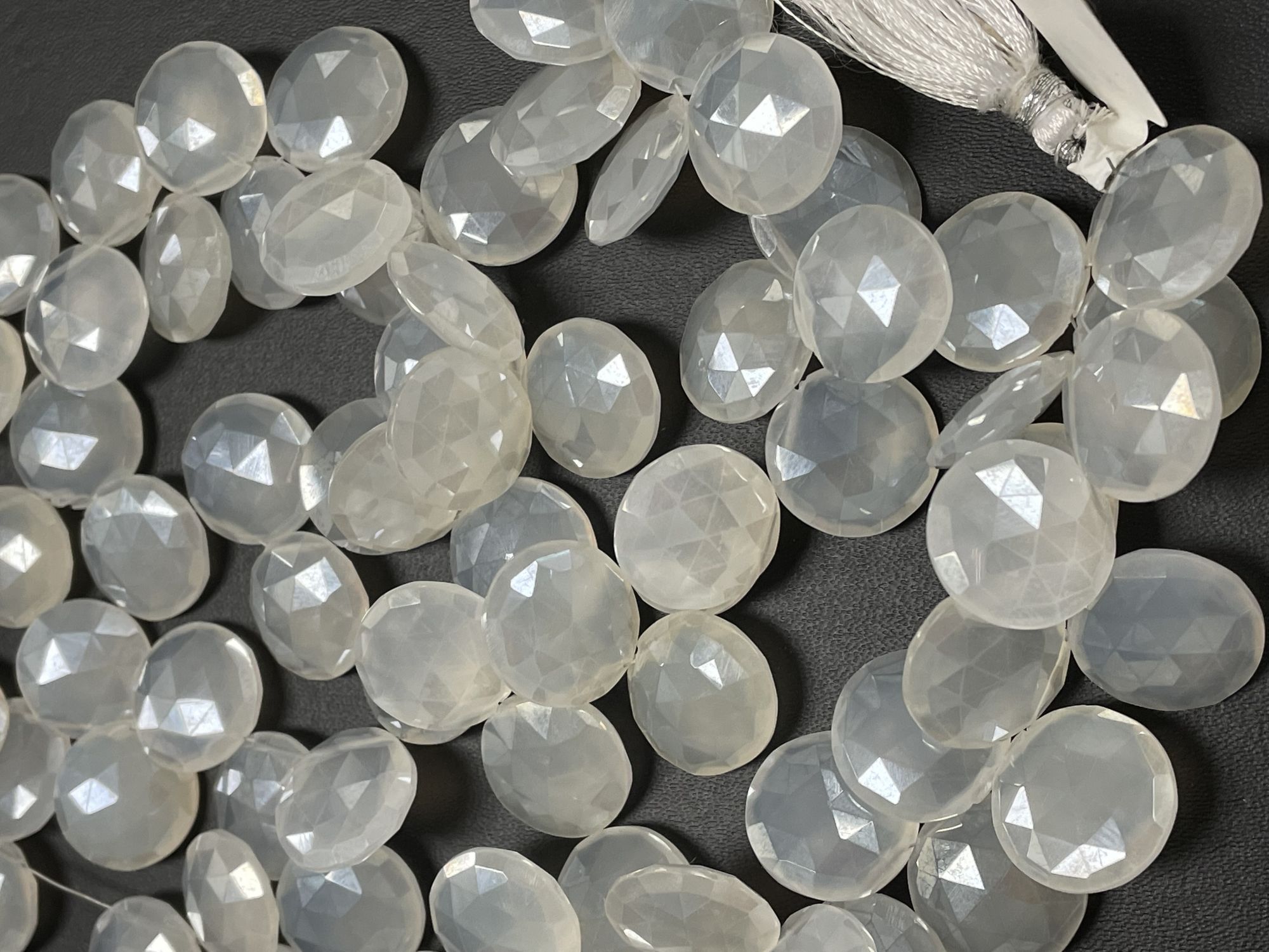 Coated Pearl White Chalcedony Coins Faceted