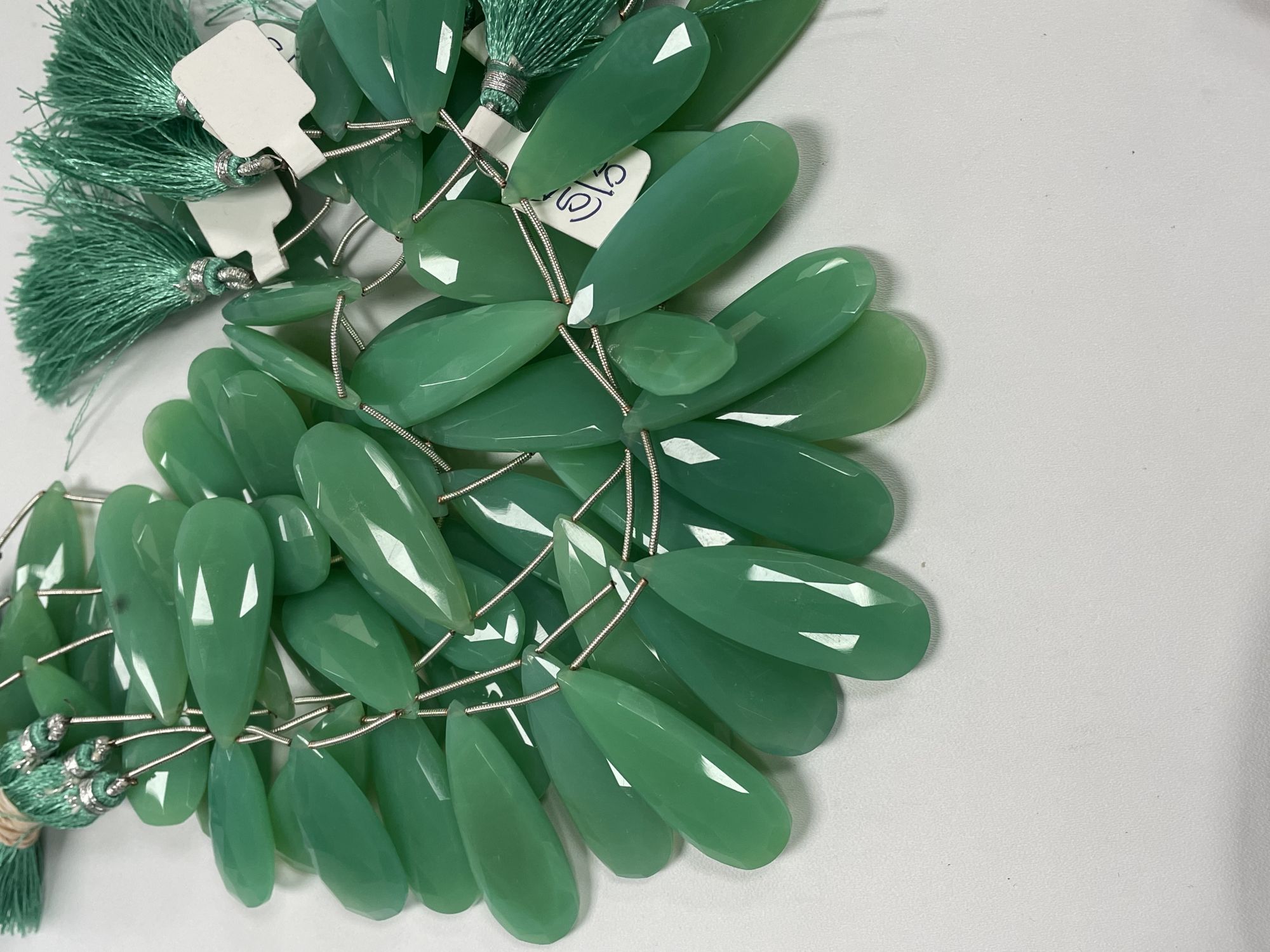 Green Chalcedony Pears Faceted