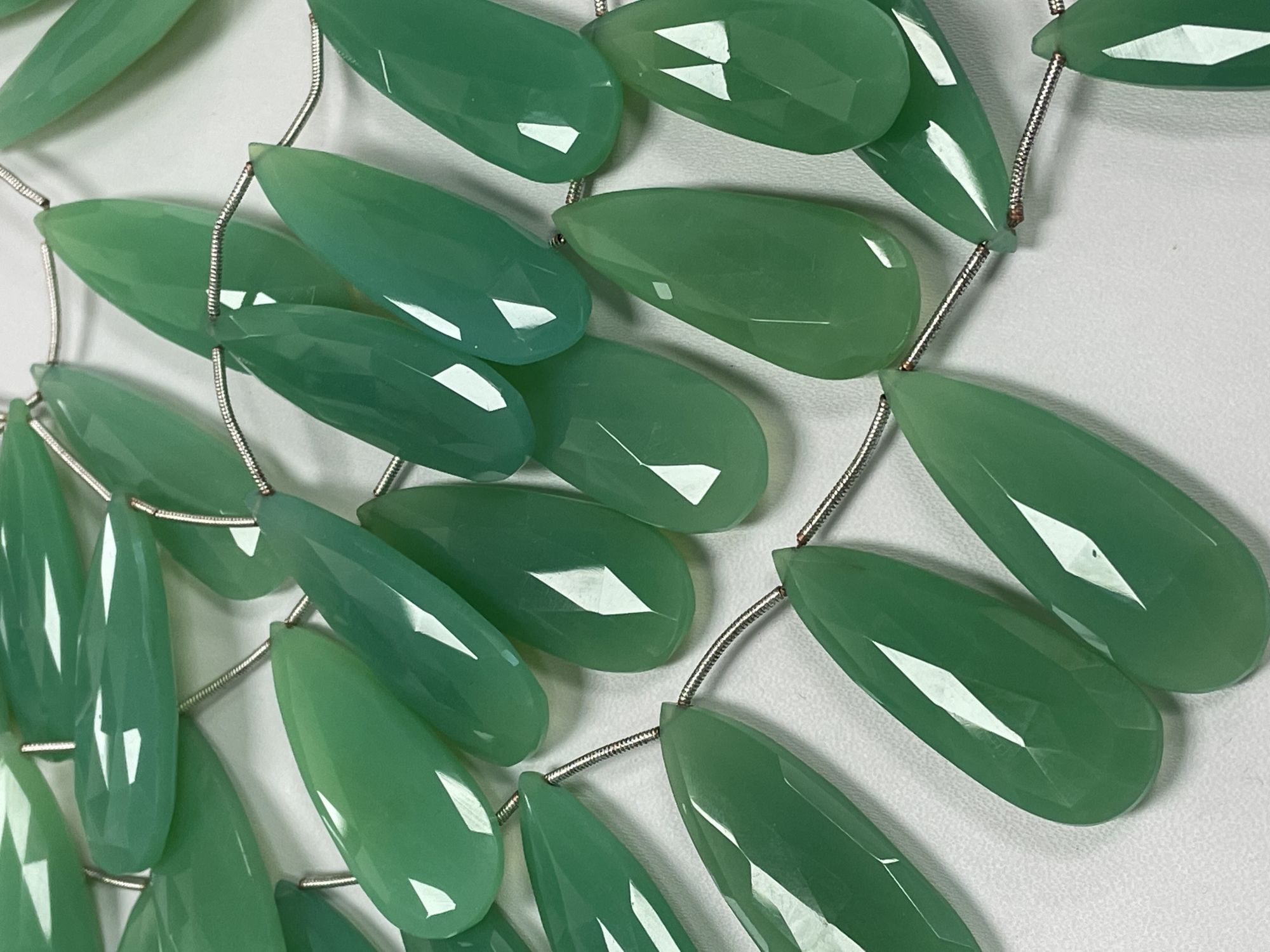 Green Chalcedony Long Pear Faceted
