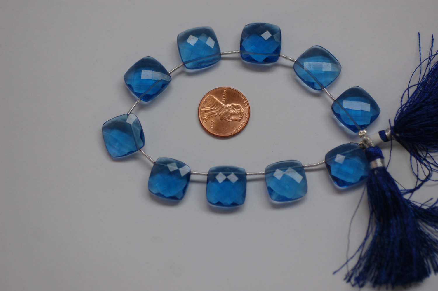 Dark Blue Hydro Quartz Cushion Checker Board Cut