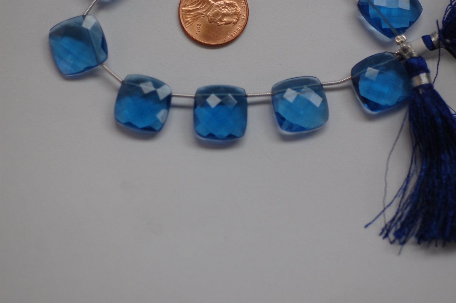 Dark Blue Hydro Quartz Cushion Checker Board Cut