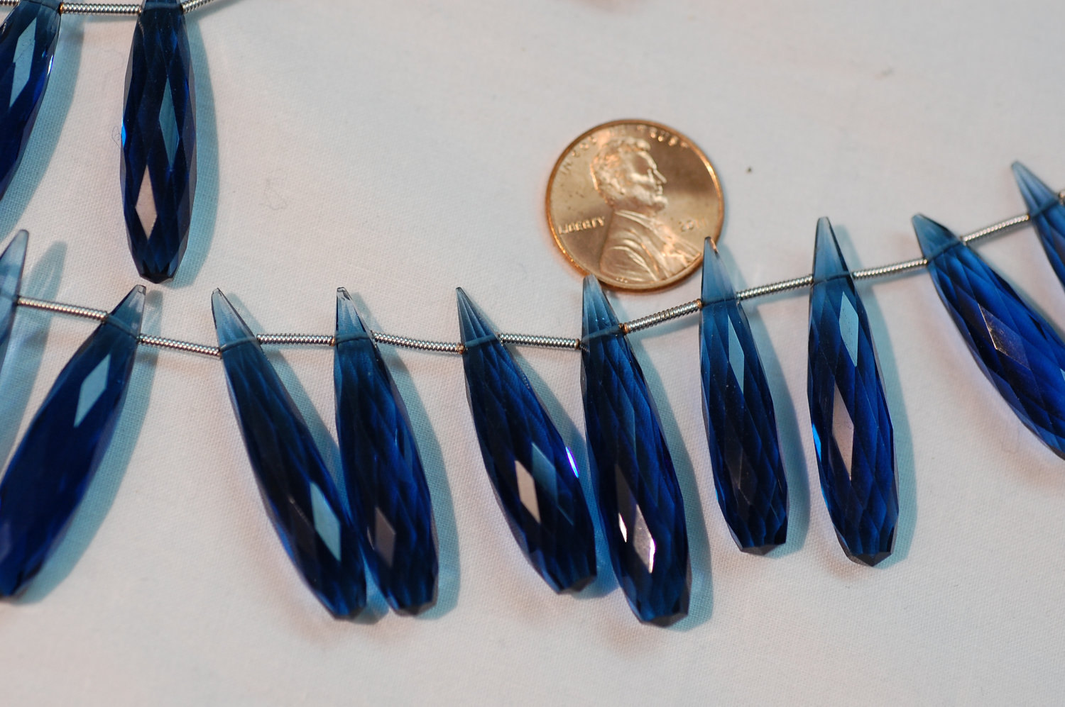 Dark Blue Hydro Quartz Long Drops Faceted