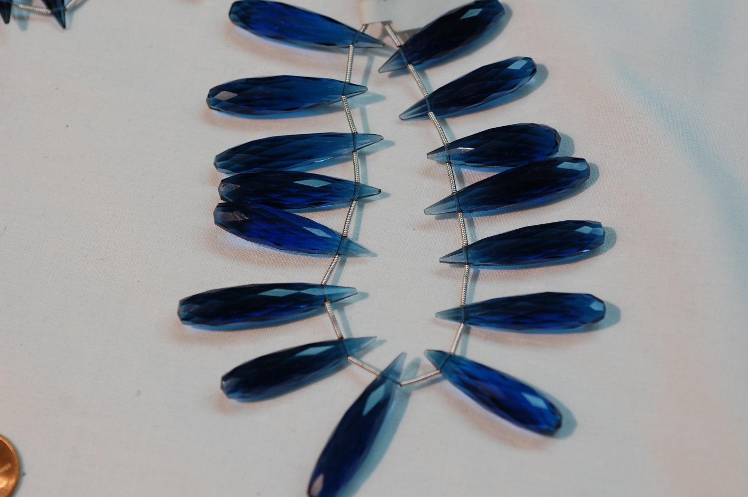 Dark Blue Hydro Quartz Long Drops Faceted