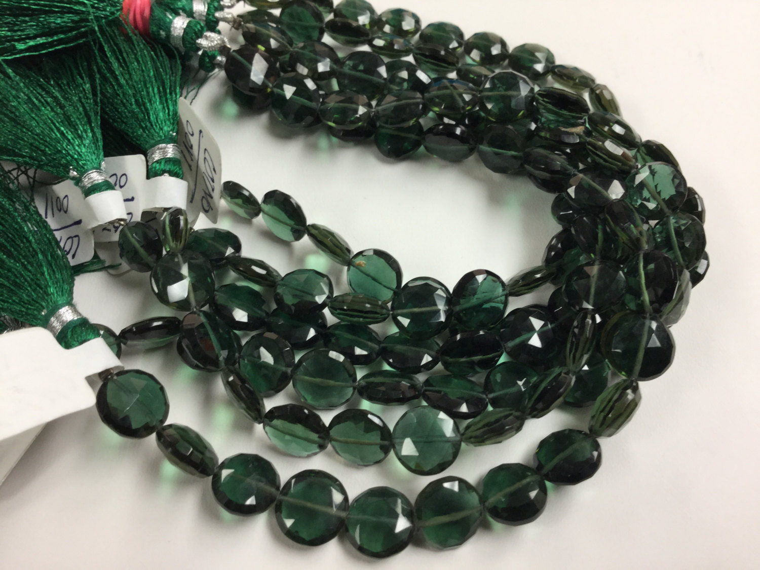 Dark Green Hydro Quartz Coins Faceted