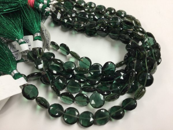 Dark Green Hydro Quartz Coins Faceted