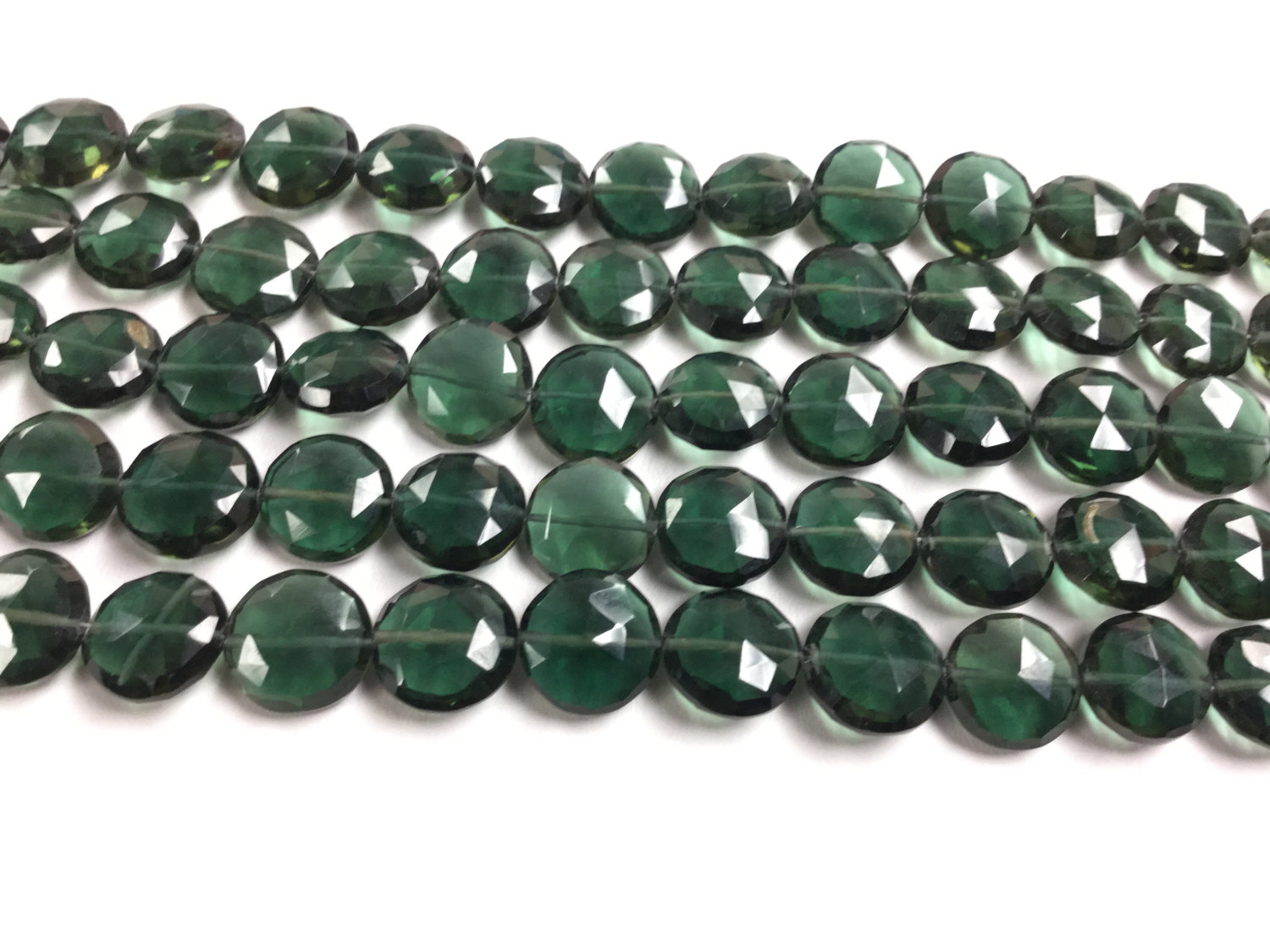 Dark Green Hydro Quartz Coins Faceted