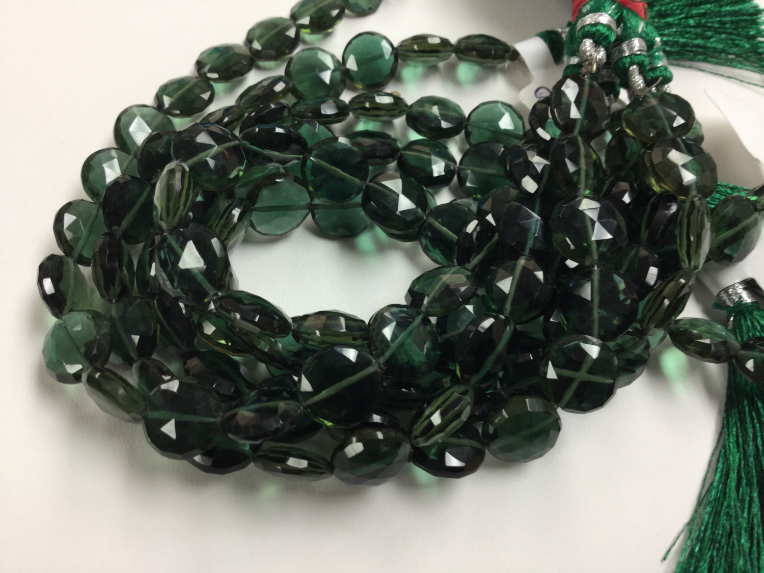 Dark Green Hydro Quartz Coins Faceted