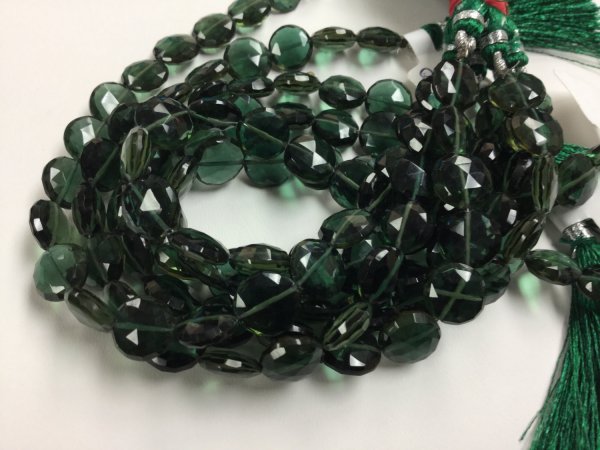 Dark Green Hydro Quartz Coins Faceted