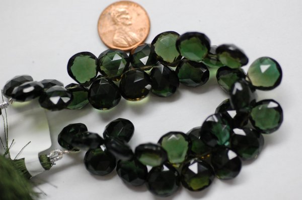Dark Green Hydro Quartz Heart Faceted